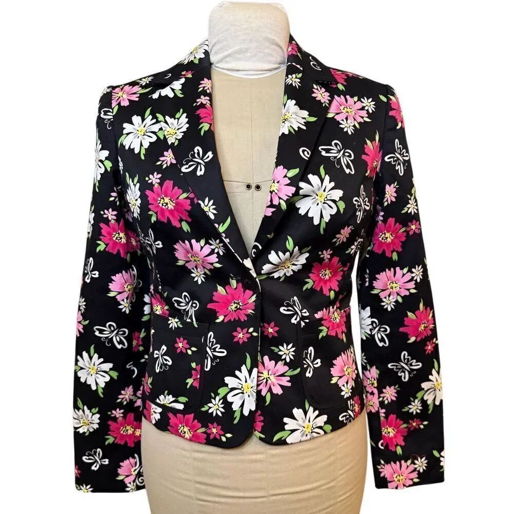 Casual Corner Blazer Floral Print Sz. 4 Lined Single Button Vibrant Vtg